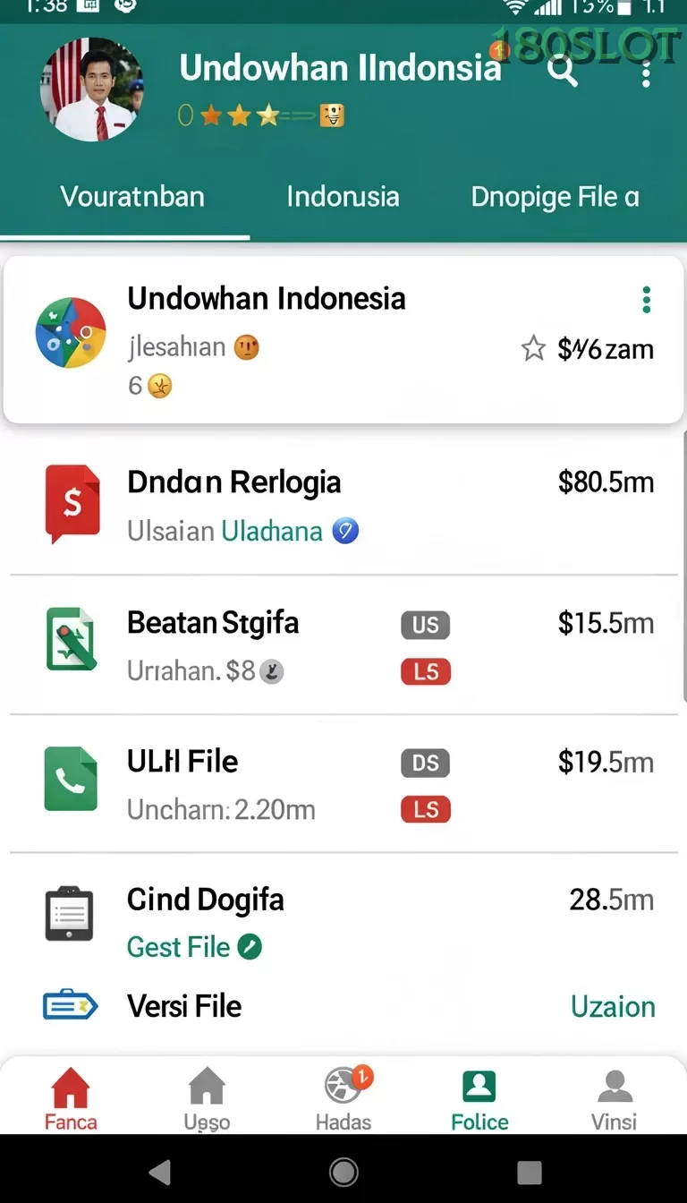 Cuplikan layar API88 — menu navigasi